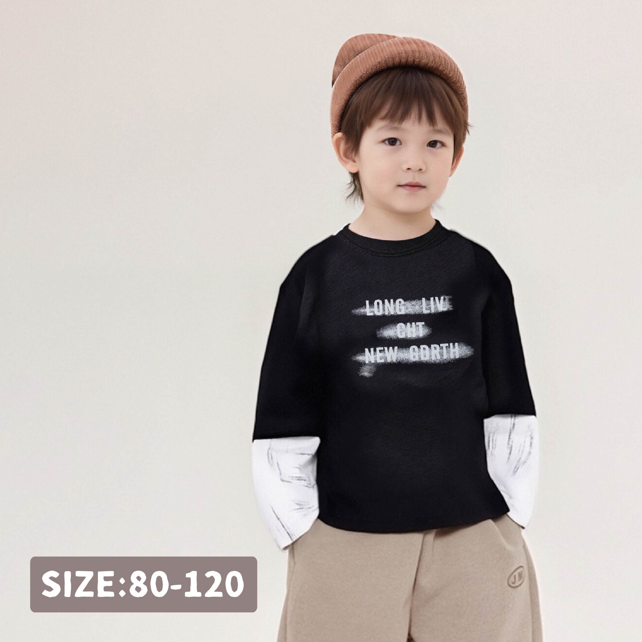 【H55460】藝術斑駁字母假兩件設計上衣