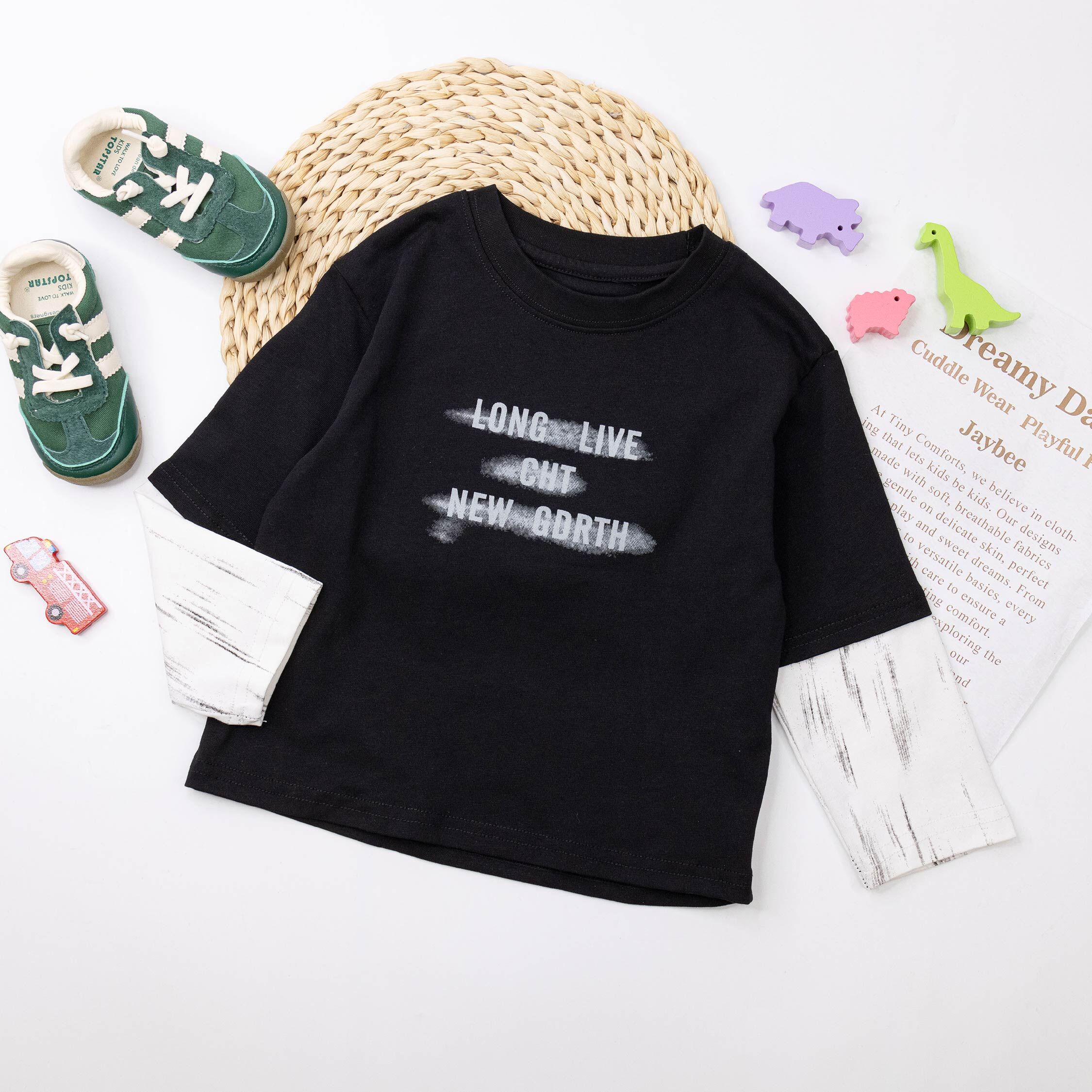 【H55460】藝術斑駁字母假兩件設計上衣