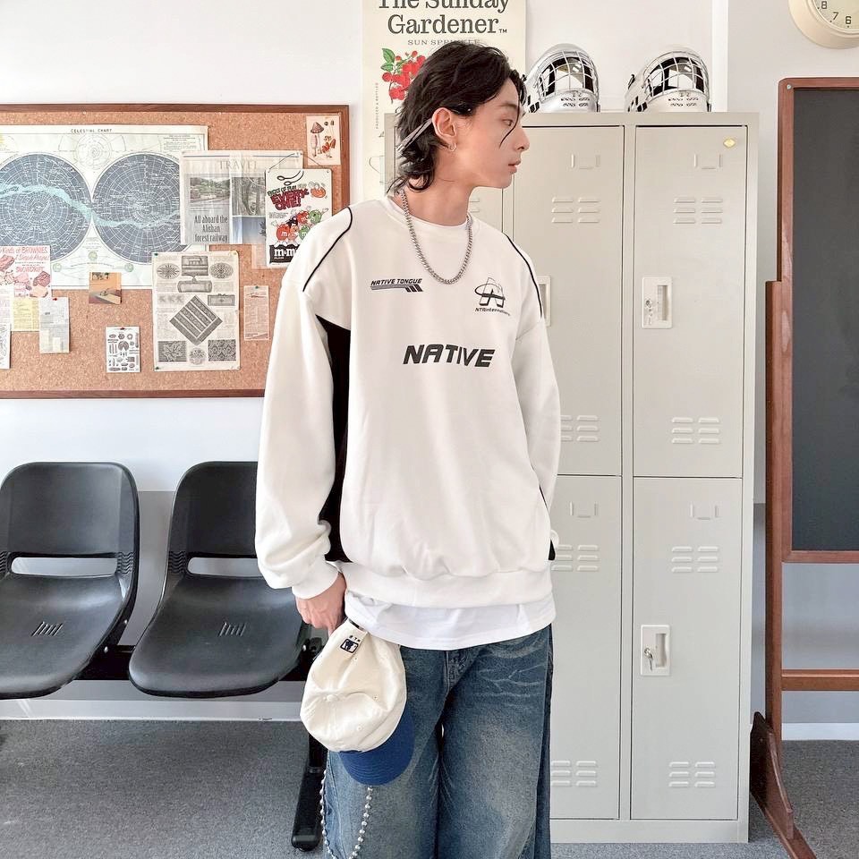 NATIVE TONGUE 7 拼接賽車風大學T