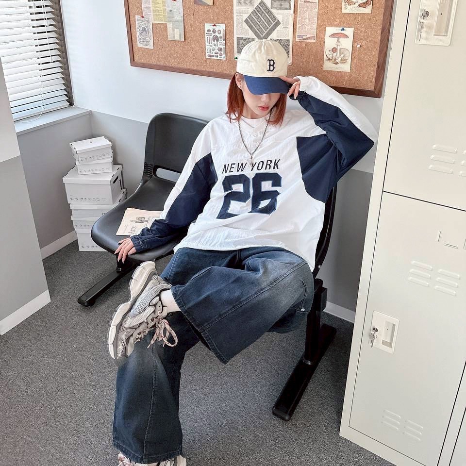 NEW YORK 美式拼接刺繡風衣