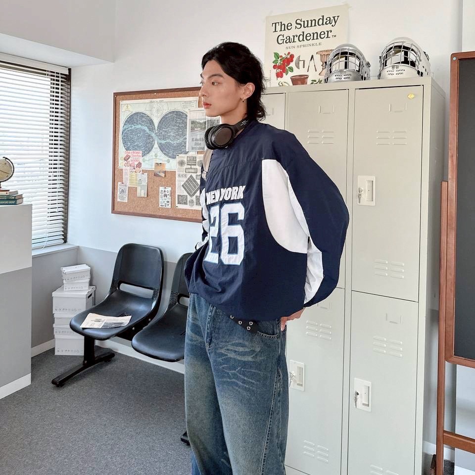 NEW YORK 美式拼接刺繡風衣