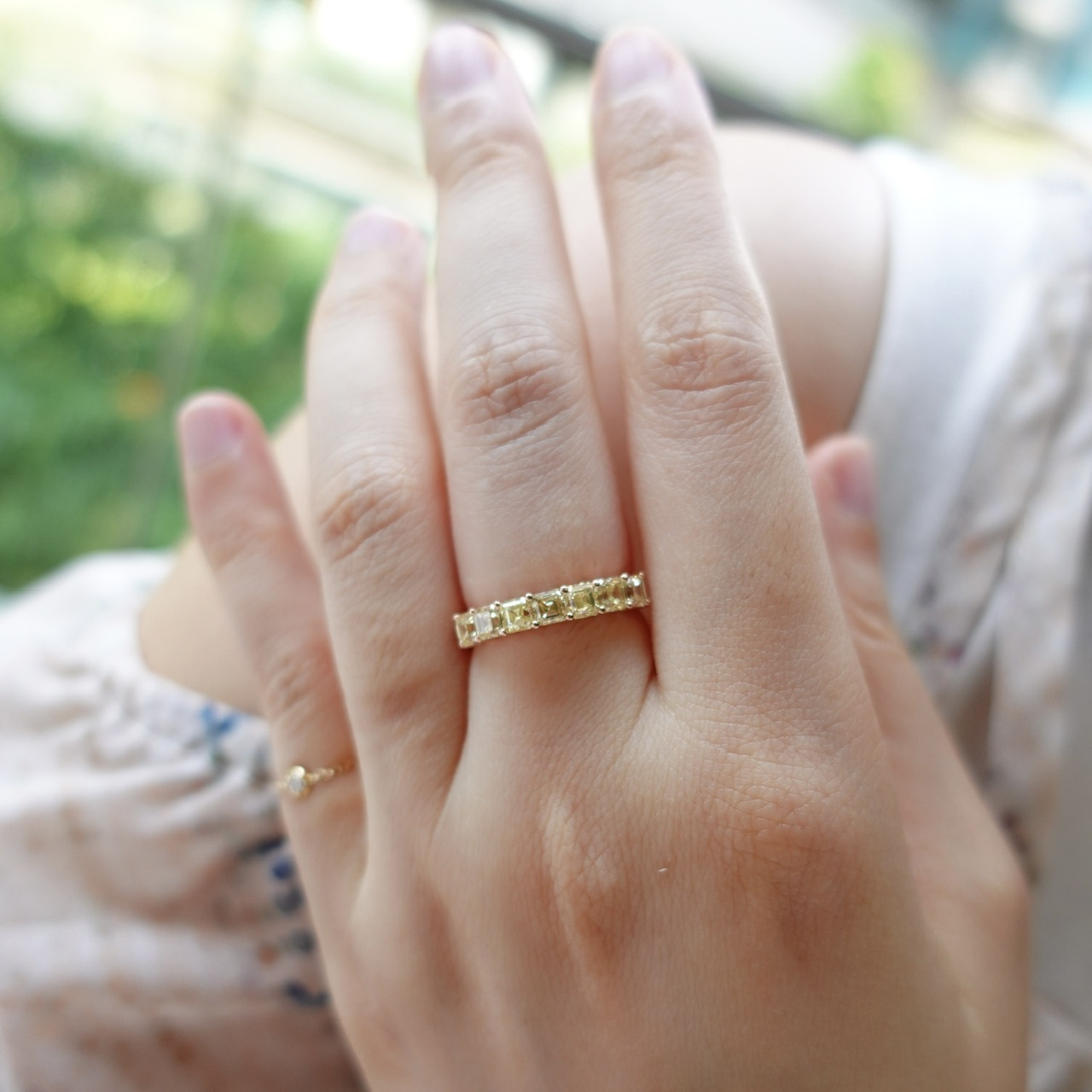 18K玫瑰金彩黃鑽排戒 - Asscher cut