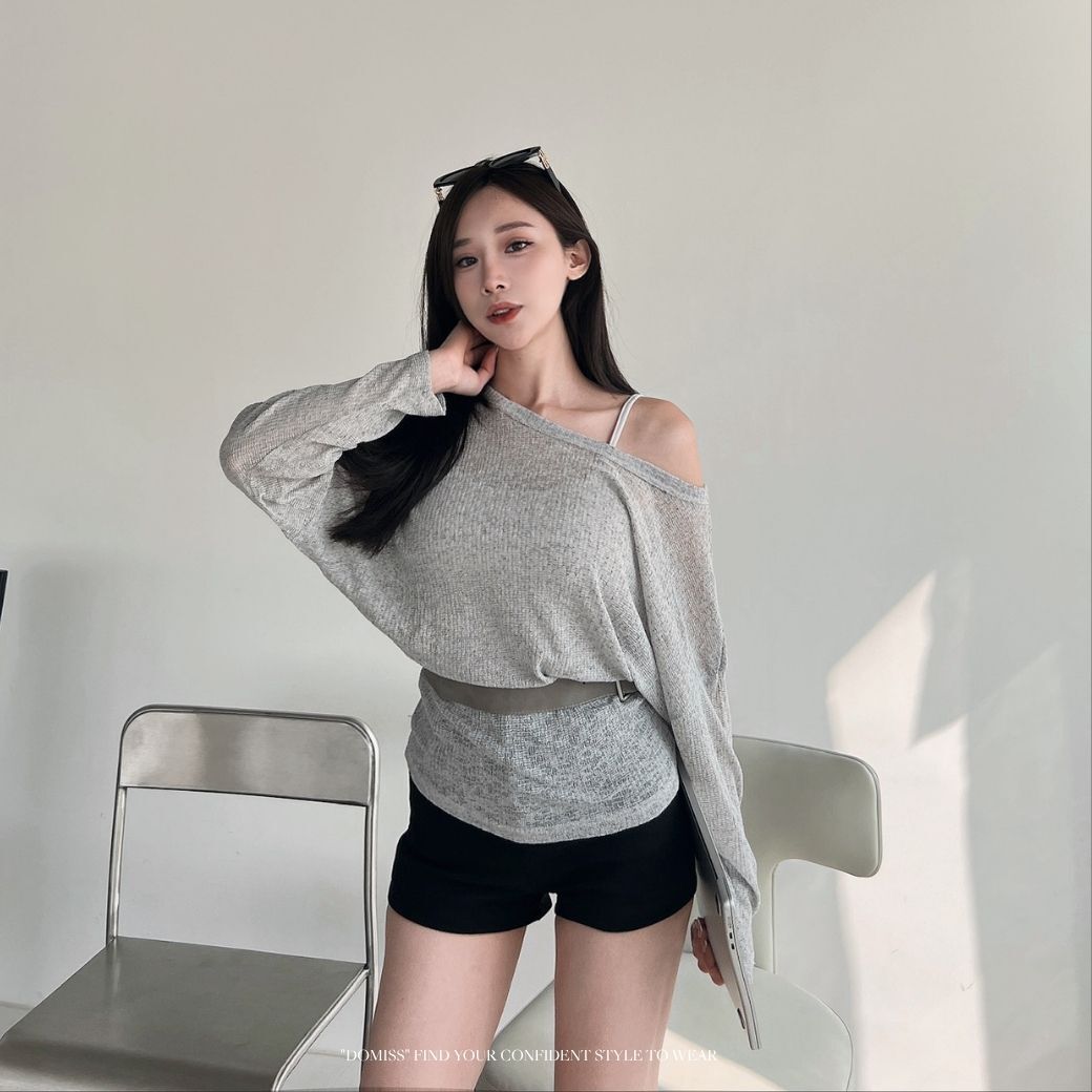 【慵懶微透感】DOMISS附皮帶-背心 + 針織上衣 兩件套-3色 (現貨) 顯瘦 長袖 上衣 韓系 百搭