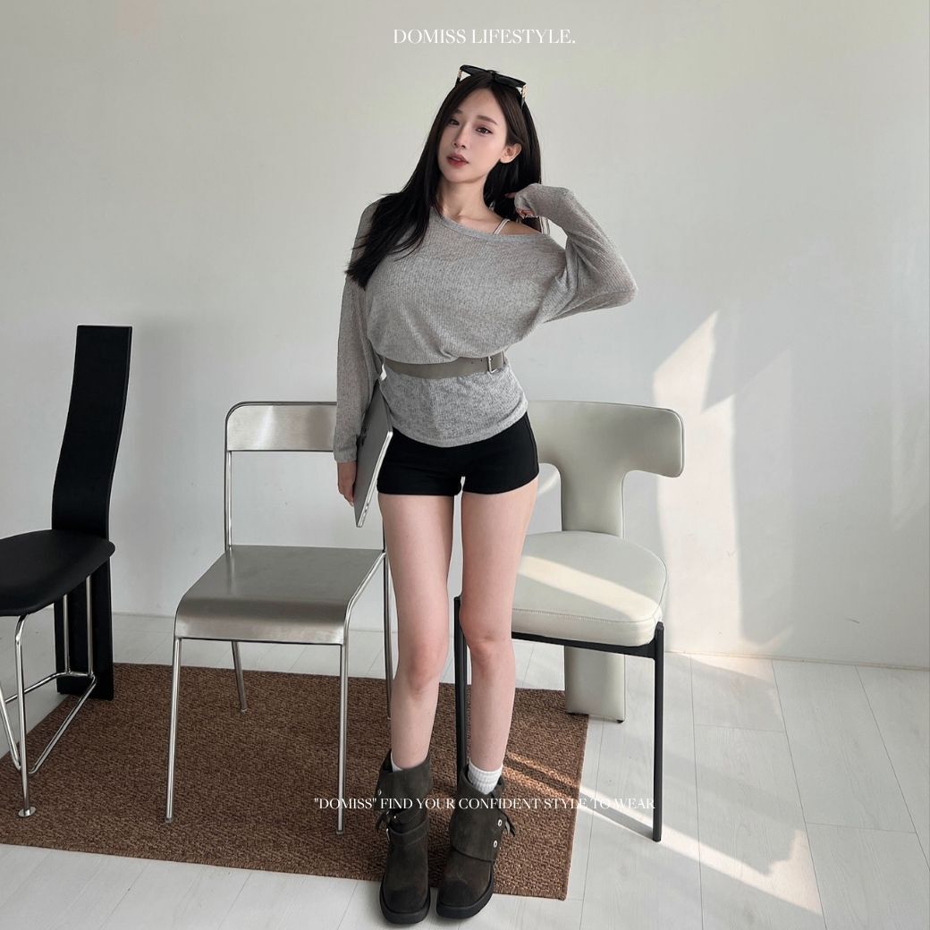 【慵懶微透感】DOMISS附皮帶-背心 + 針織上衣 兩件套-3色 (現貨) 顯瘦 長袖 上衣 韓系 百搭