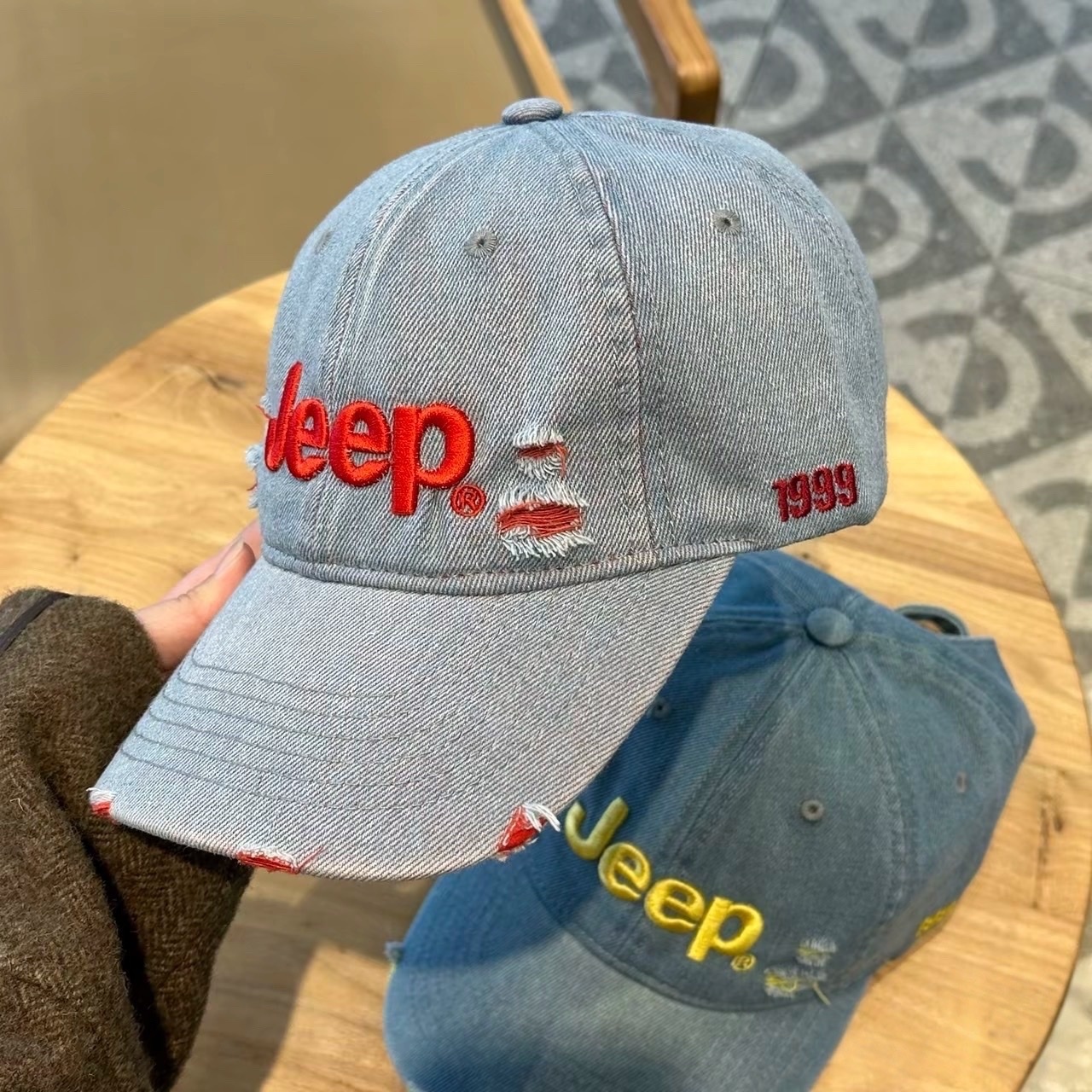 Jeep 吉普 立體刺繡 單寧仿舊復古刷破設計 可調節後扣 牛仔帽 棒球帽 遮陽帽 小臉帽 老帽 6種配色