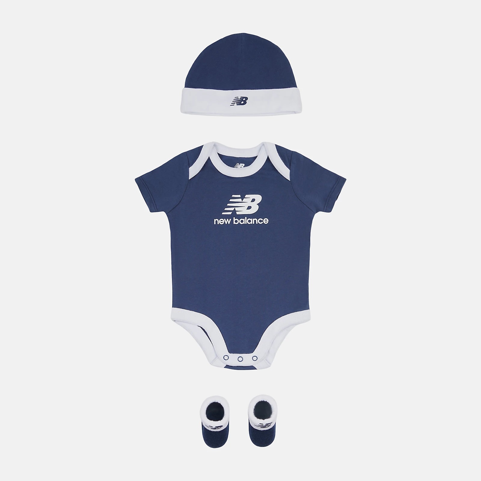 NEW BALANCE 包屁衣套組 藍色 學步鞋 帽子 0-6個月 LAKB0106NNY