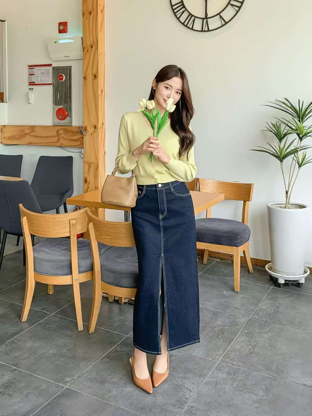 1040深藍前後大開衩長裙