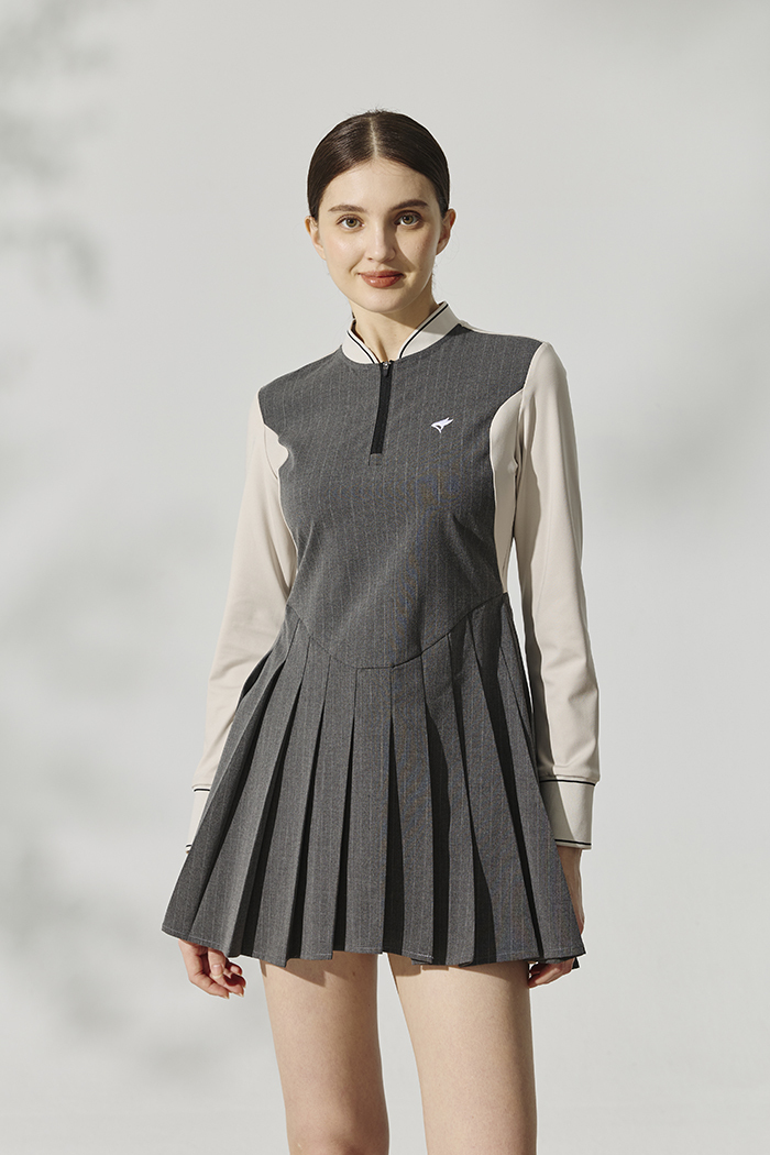 法式西服馬甲連身裙-西服灰