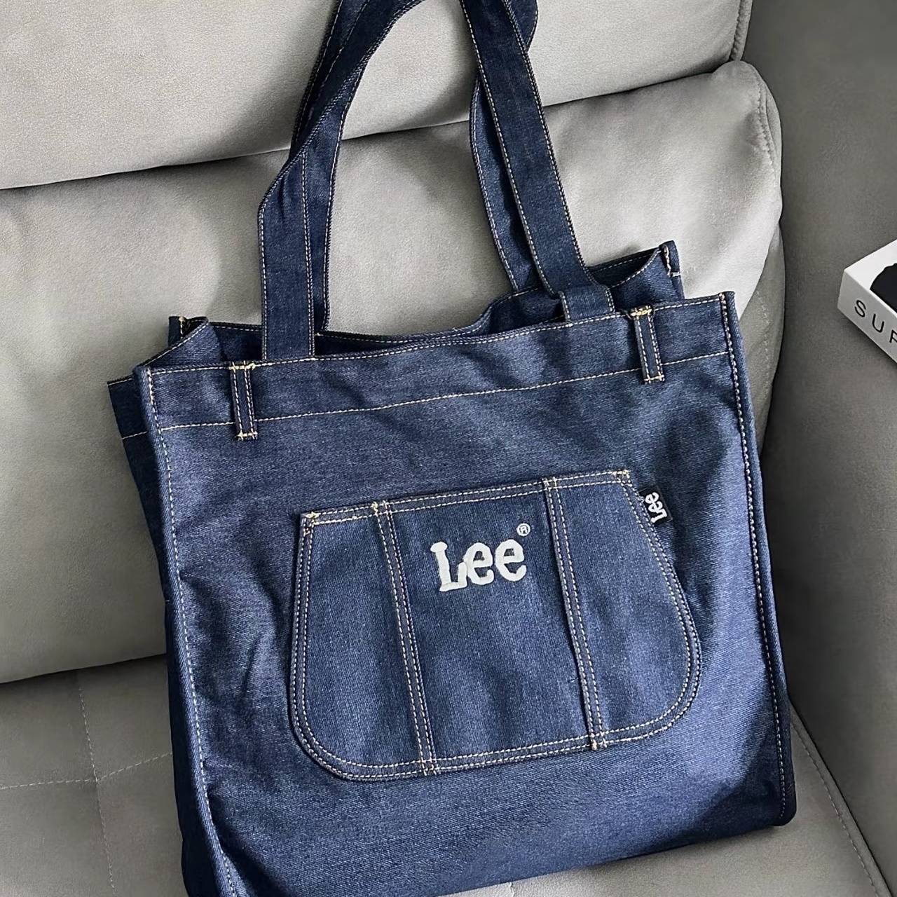 LEE 肩背包 大容量 托特包 手提包 牛仔藍 丹寧托特包 牛仔帆布包 兩色