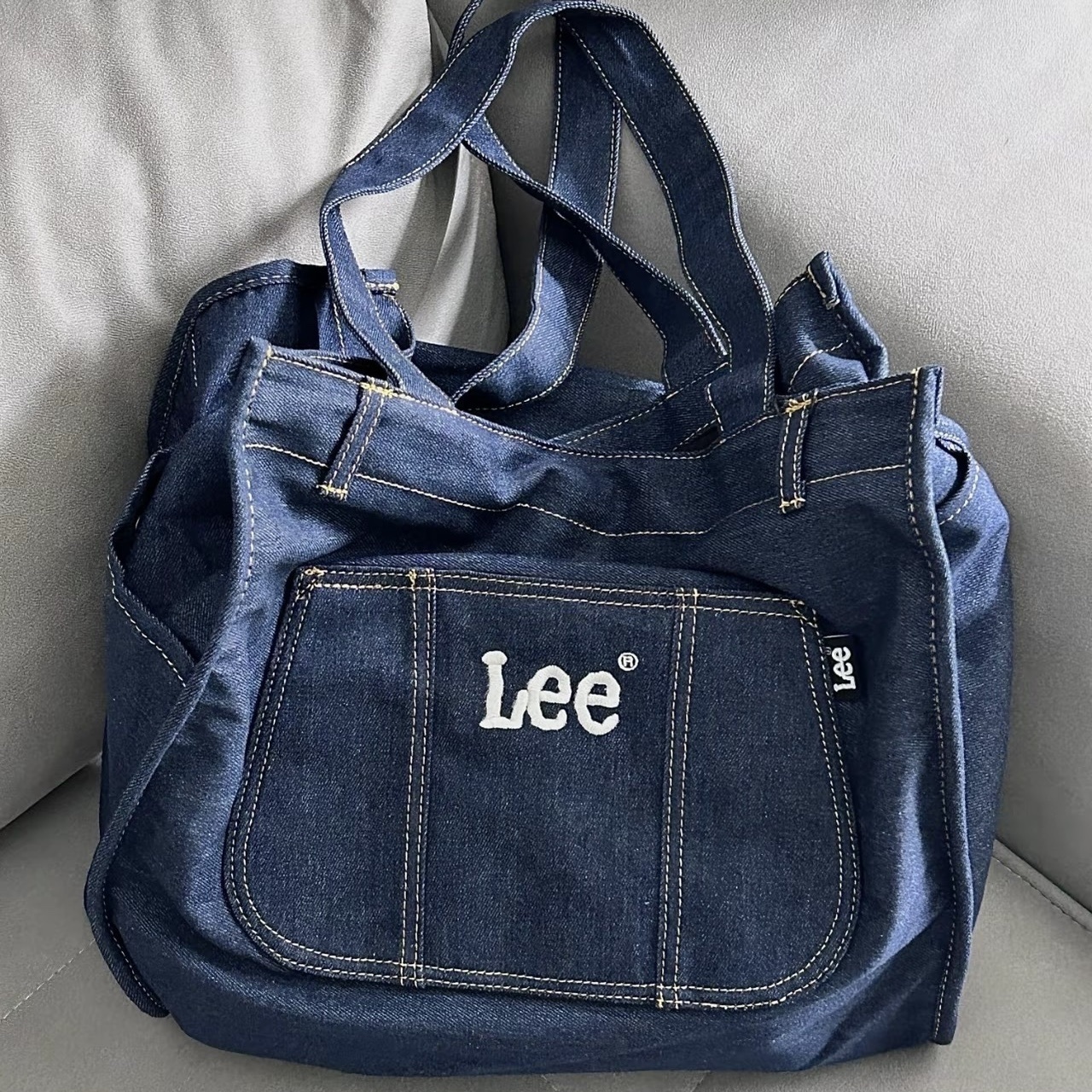 LEE 肩背包 大容量 托特包 手提包 牛仔藍 丹寧托特包 牛仔帆布包 兩色