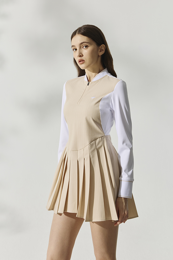 法式西服馬甲連身裙-沙白色