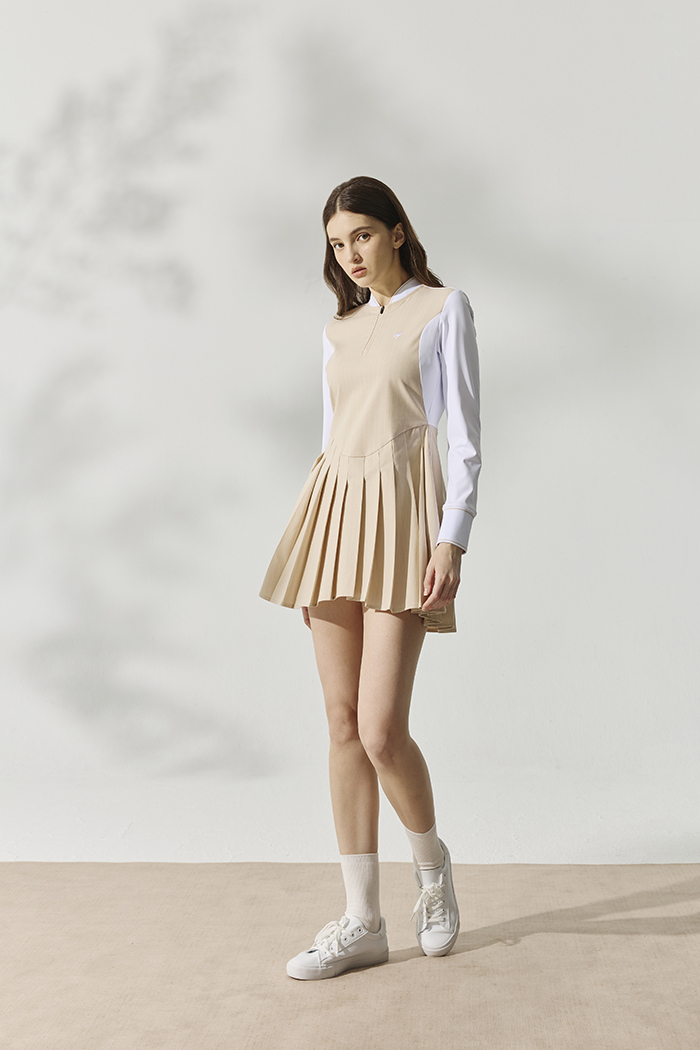法式西服馬甲連身裙-沙白色