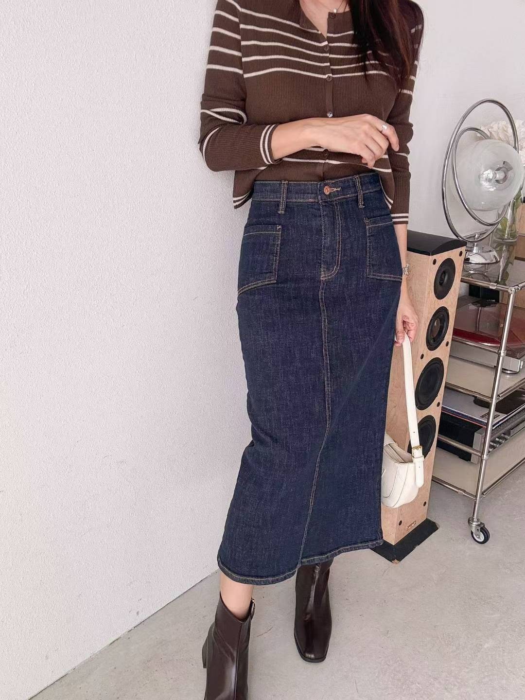 2504深藍牛仔長裙