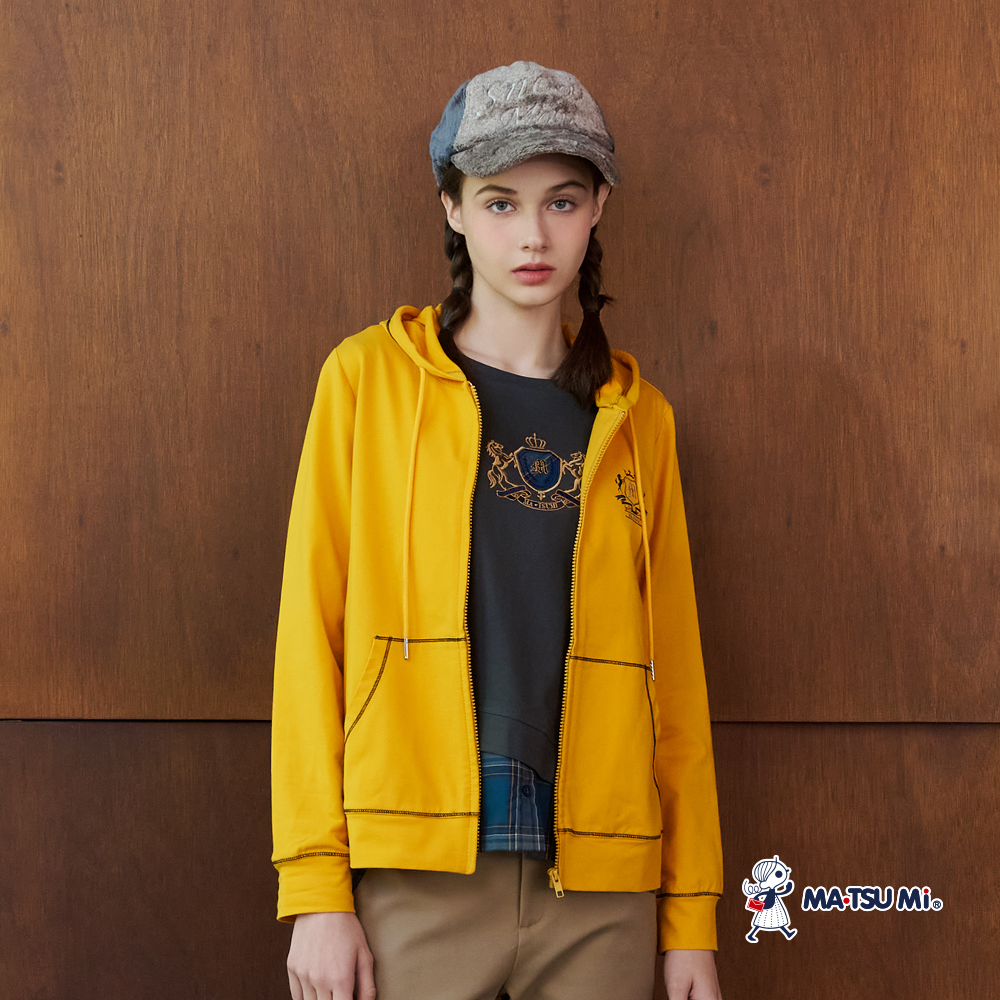 MA‧TSU Mi 經典學院風拼格紋徽章刺繡設計純棉長袖上衣(水藍.深灰)