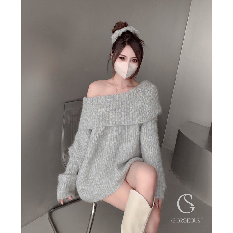 G3118 「鬆軟高磅一字毛衣(含髮圈)」