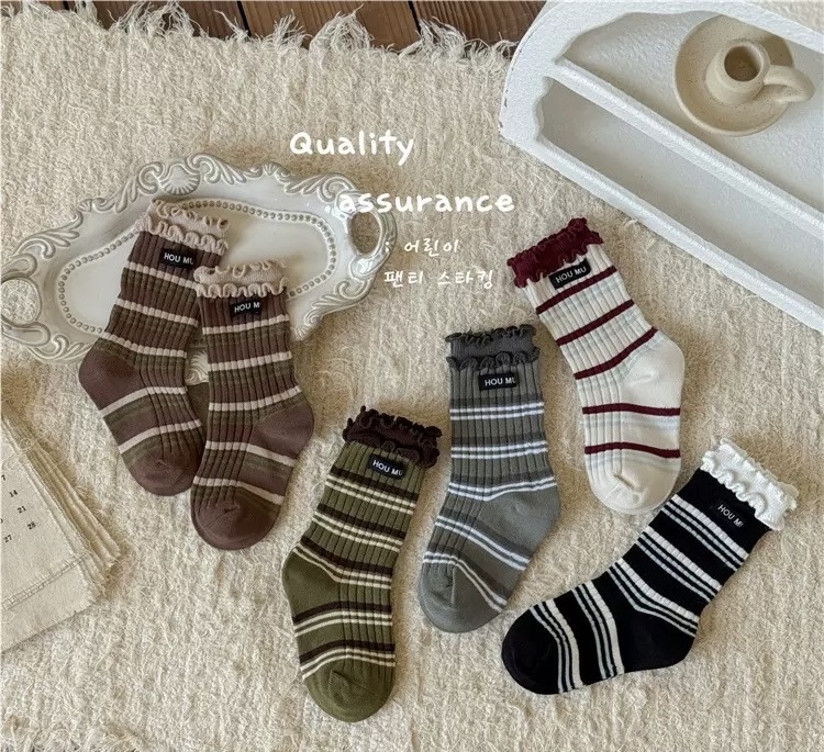 雙色條紋雙層木耳襪