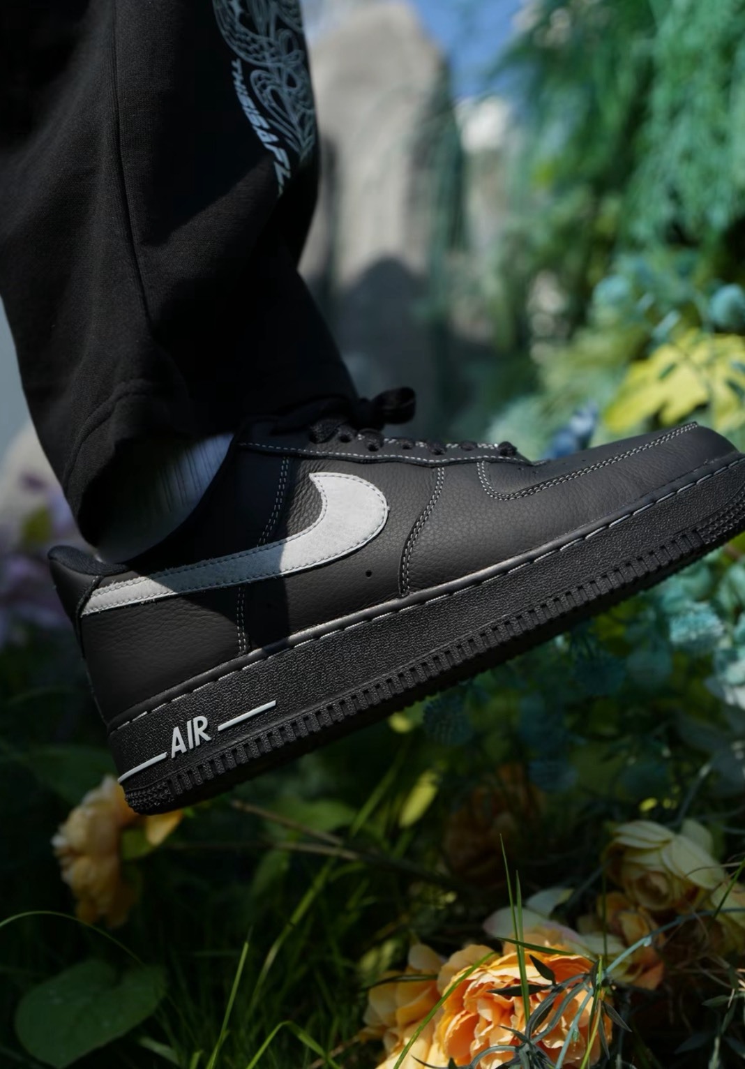 NIKE AIR FORCE 1 AF1 黑灰色 荔枝皮革