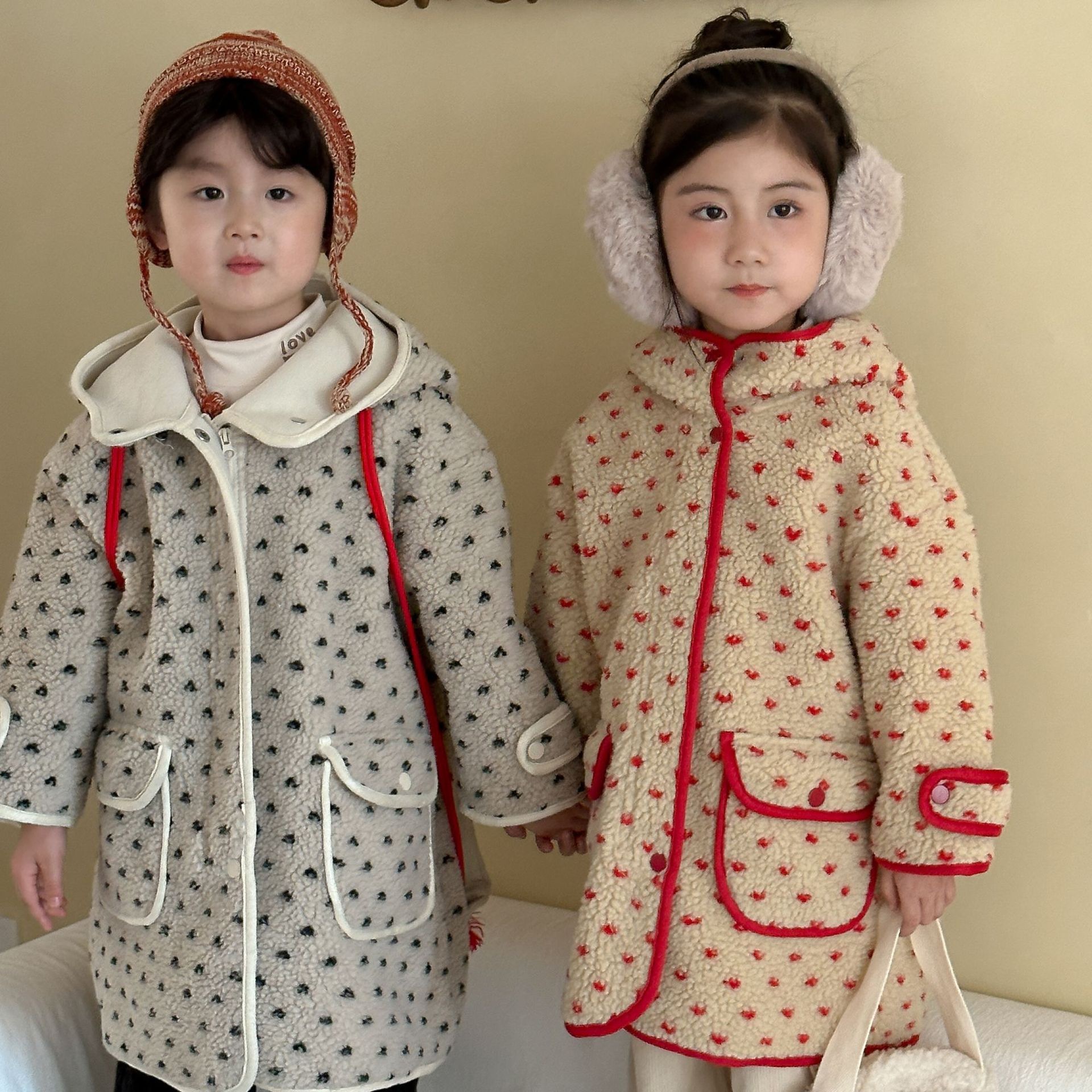 兩色加絨羊羔毛大衣連帽外套