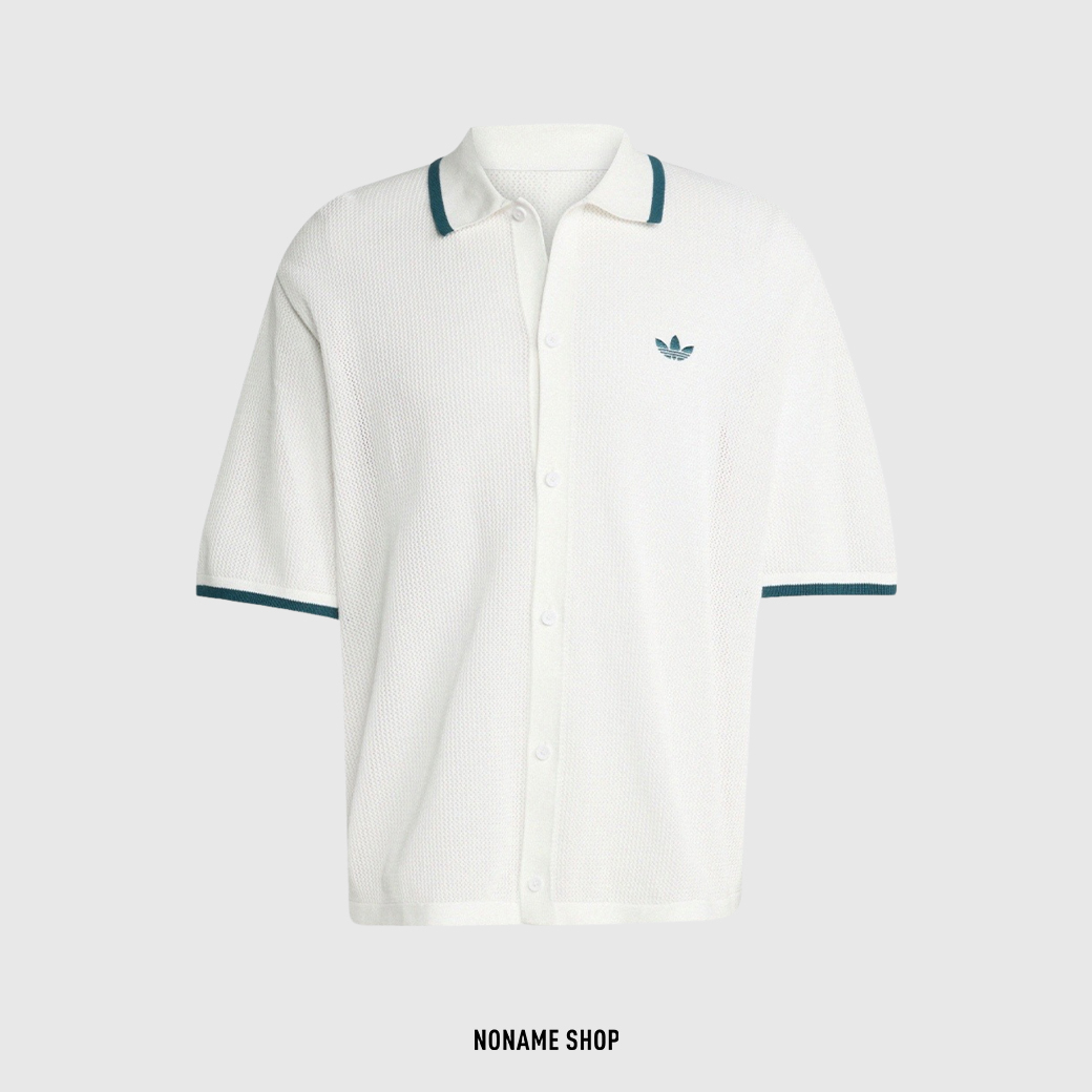 ADIDAS ORIGINALS KNITTED SS25 簍空 針織 寬鬆 POLO衫 短袖 白色 (男款)