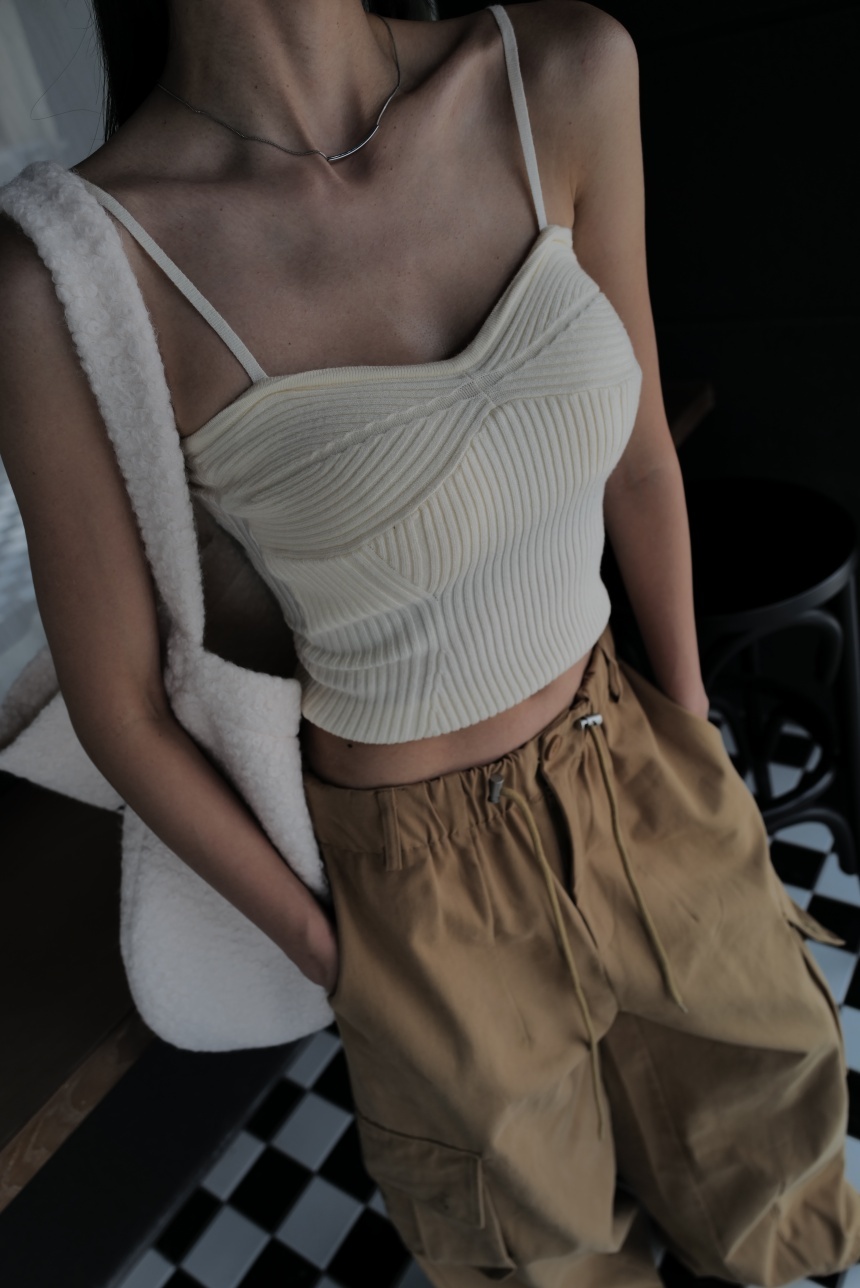 可調肩帶附胸墊包芯紗坑紋針織背心*5色