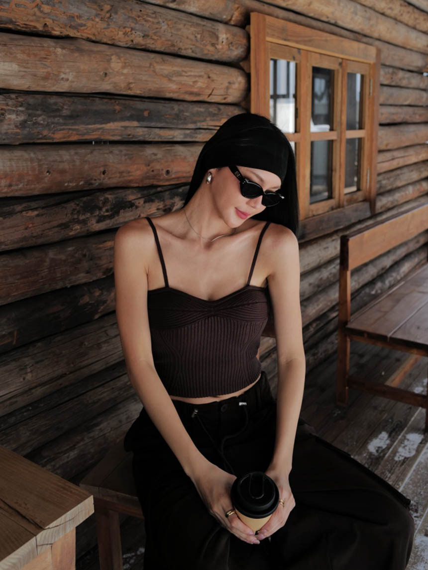 可調肩帶附胸墊包芯紗坑紋針織背心*5色