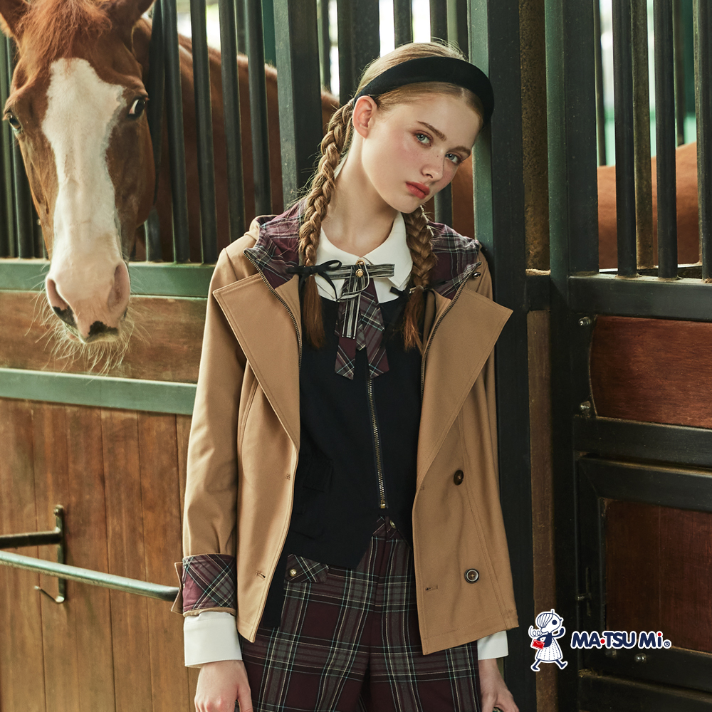 MA‧TSU Mi 翻領拉鍊挺版連帽抽繩外套(卡.深藍)