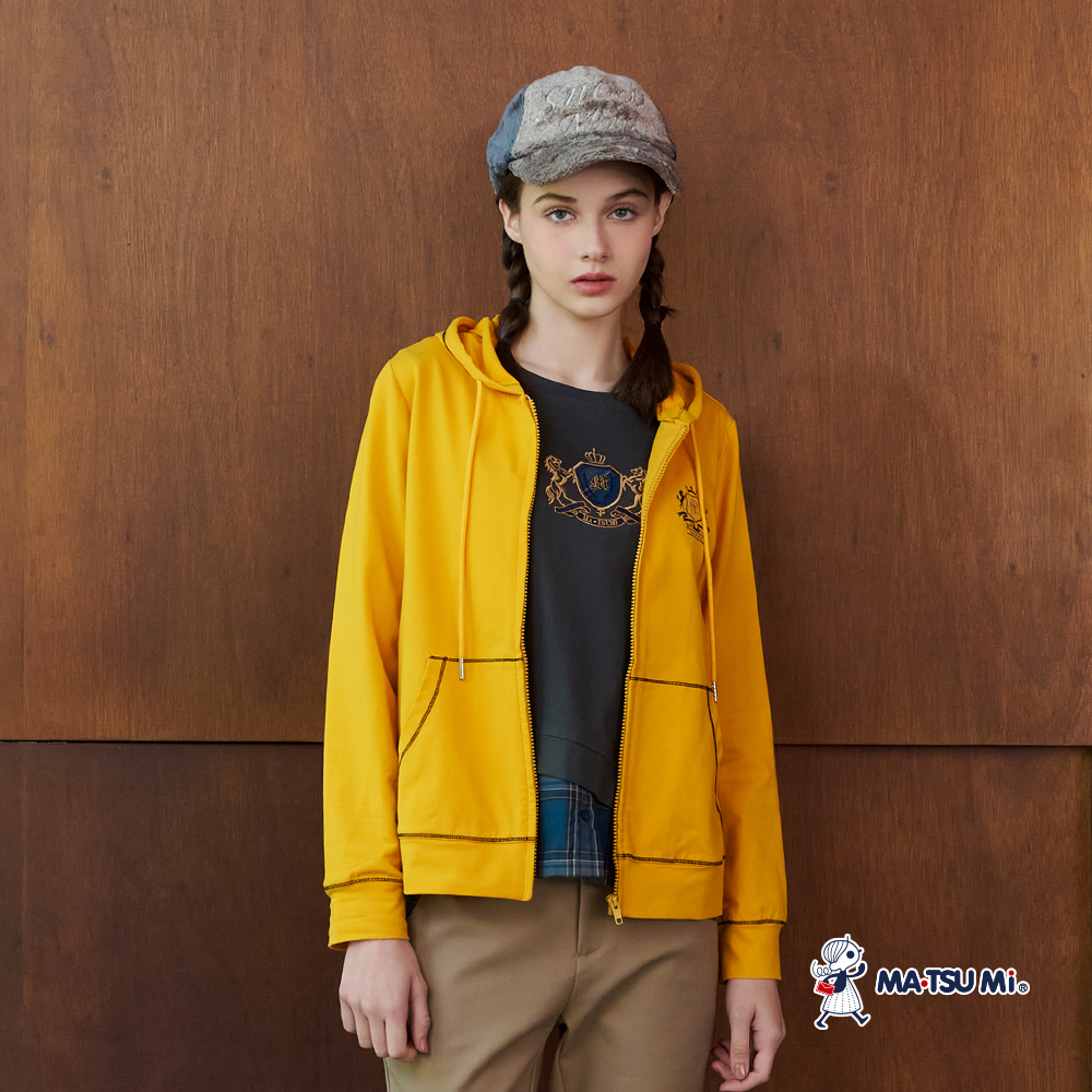 MA‧TSU Mi 學院風撞色縫線感大口袋設計連帽外套(白.黃.水藍)