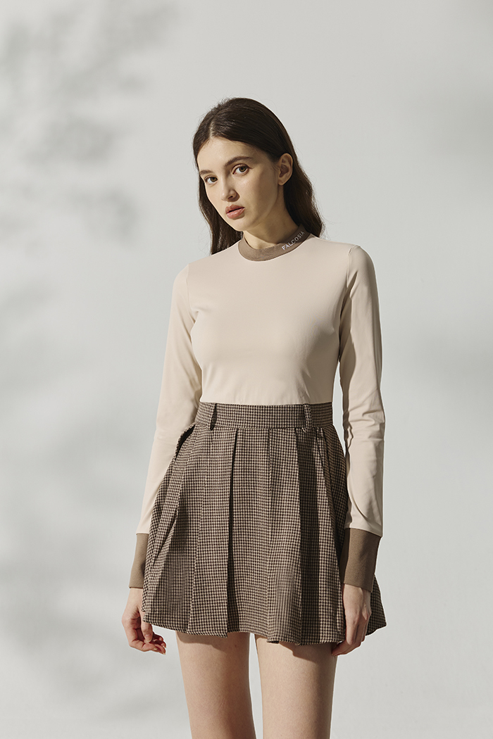 法式馬術拼接連身裙-米棕色