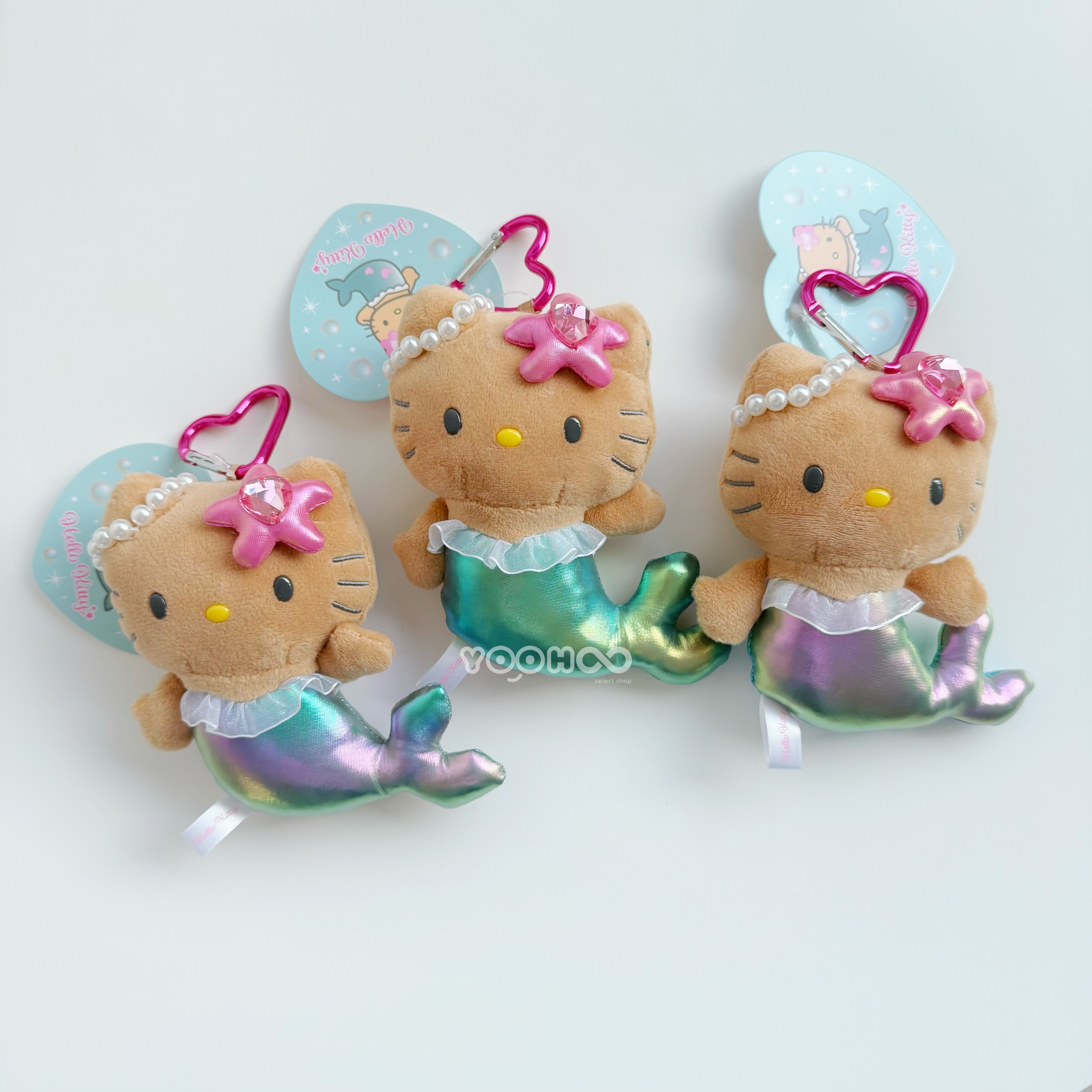 現貨┃日本 sanrio 三麗鷗 HELLO KITTY 黑皮 曬黑 珠光 美人魚 愛心扣 吊飾