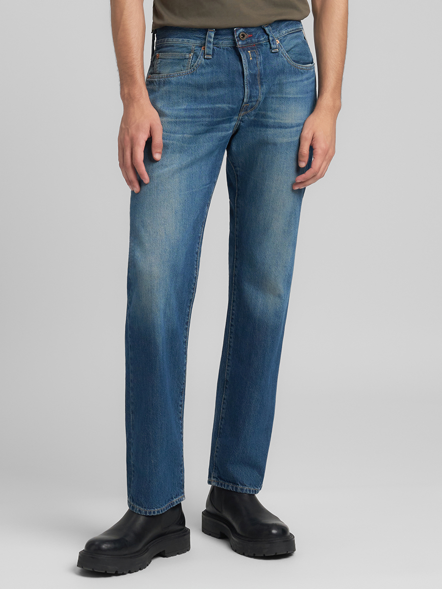 DERYCK 海軍藍中直筒丹寧牛仔褲