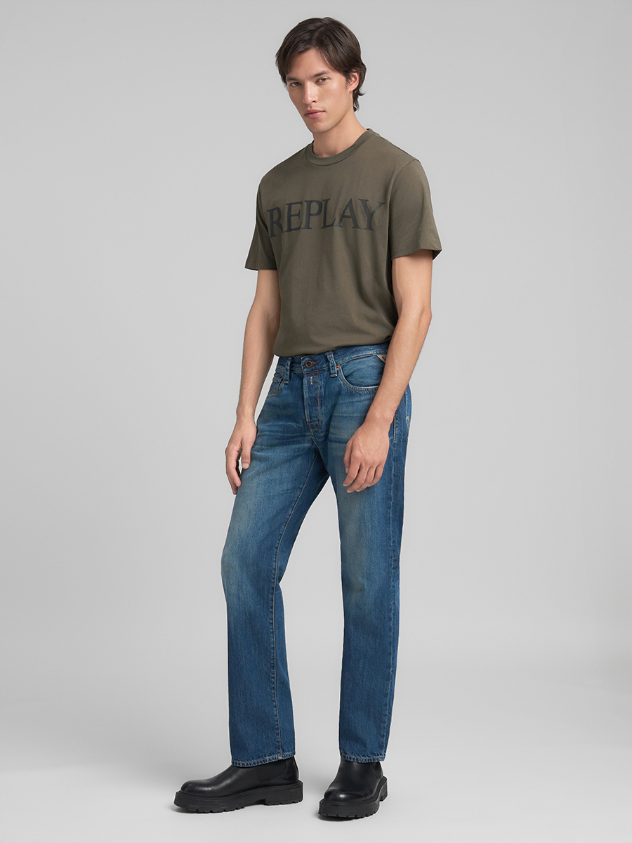 DERYCK 海軍藍中直筒丹寧牛仔褲