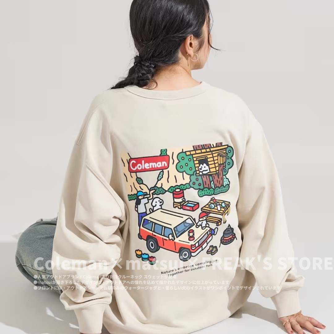 "代購" Coleman × Matsui × FREAK'S STORE 聯名別注 「Rocky Camping」抽繩設計 圓領大學T