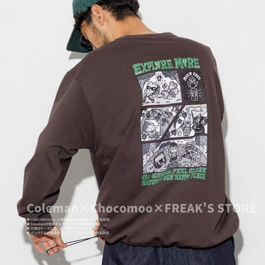 "代購" Coleman × Chocomoo × FREAK'S STORE 聯名別注 「四格漫畫」抽繩設計 圓領大學T