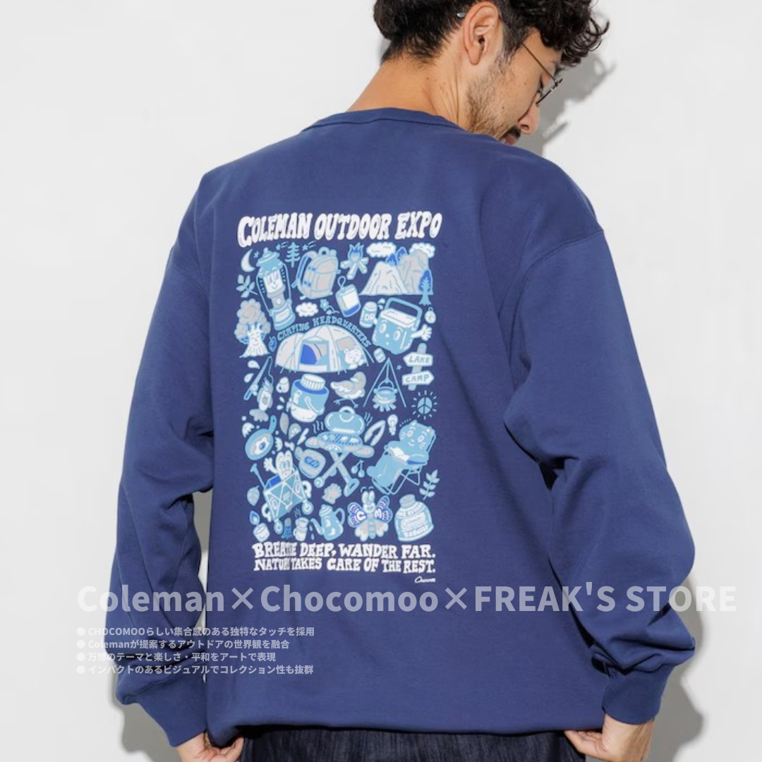 "代購" Coleman × Chocomoo × FREAK'S STORE 聯名別注 「Outdoor Expo」抽繩設計 圓領大學T