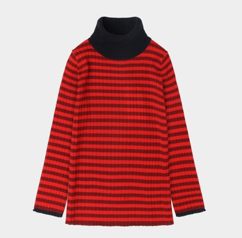 FUB 條紋高領上衣Rollneck Blouse-cranberry/signal red