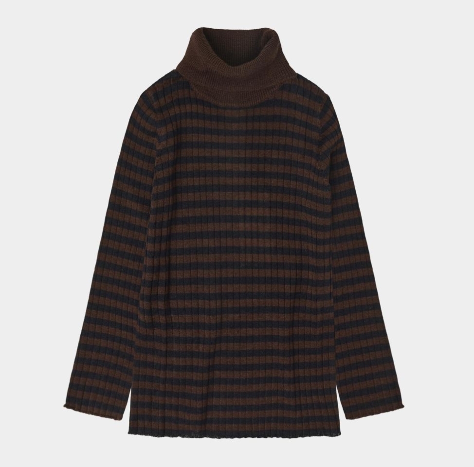 FUB 條紋高領上衣Rollneck Blouse-dark navy/mocca