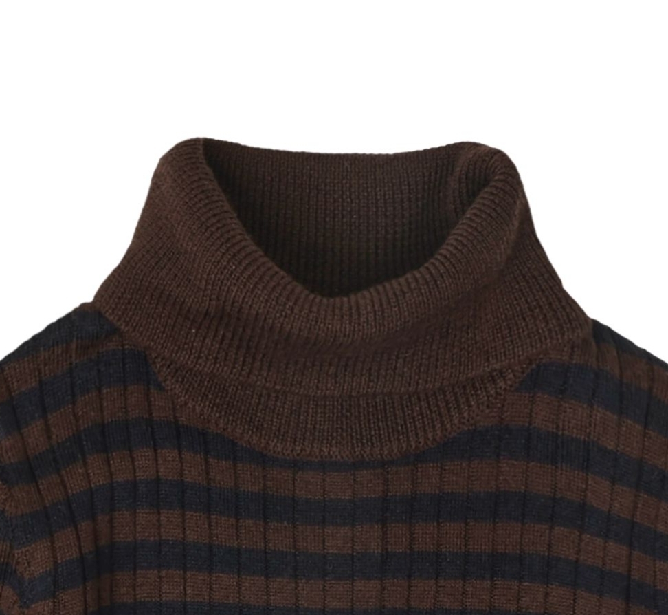 FUB 條紋高領上衣Rollneck Blouse-dark navy/mocca