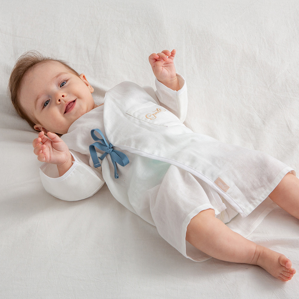 gunite極致棉柔美系列-成長型新生兒紗布衣｜S-M號(3M~3Y ) ｜藍帶白