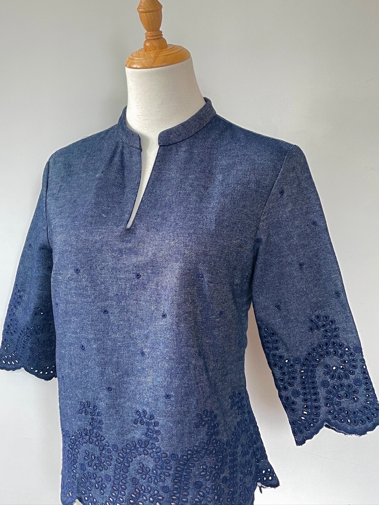 日本製牛仔小圓葉蔓藤刺繡古著上衣