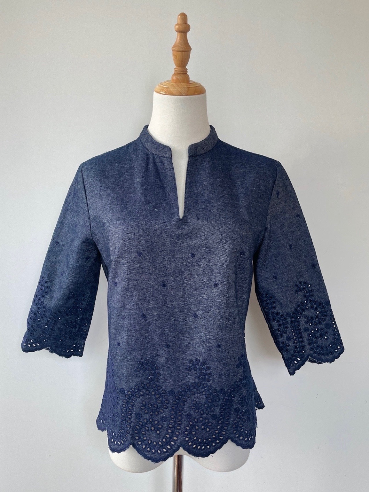 日本製牛仔小圓葉蔓藤刺繡古著上衣