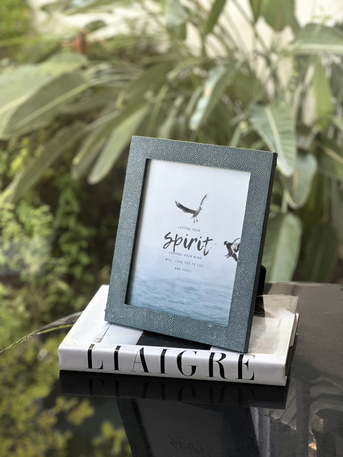 魟魚皮相框-湖綠