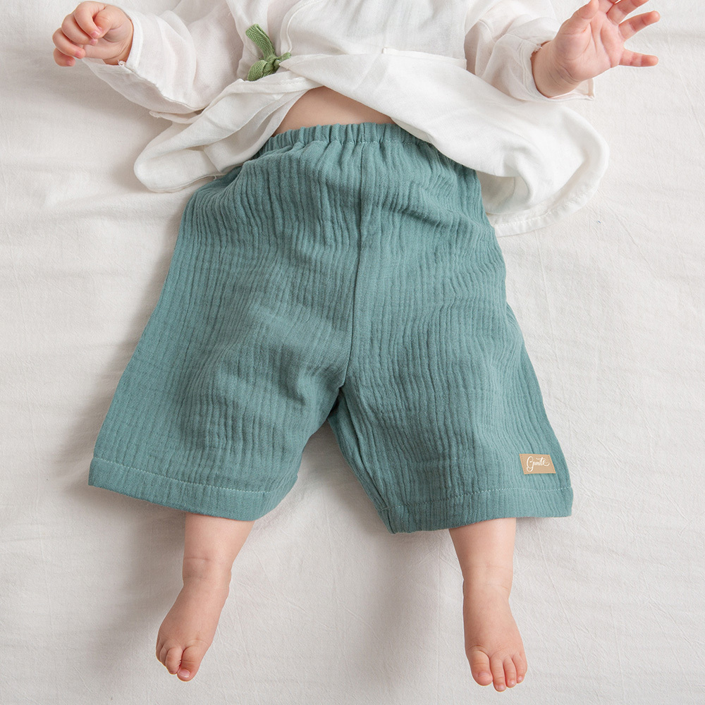 gunite極致棉柔美系列-成長型紗布褲｜透氣快乾｜S-M號(3M~5Y ) ｜療癒藍綠