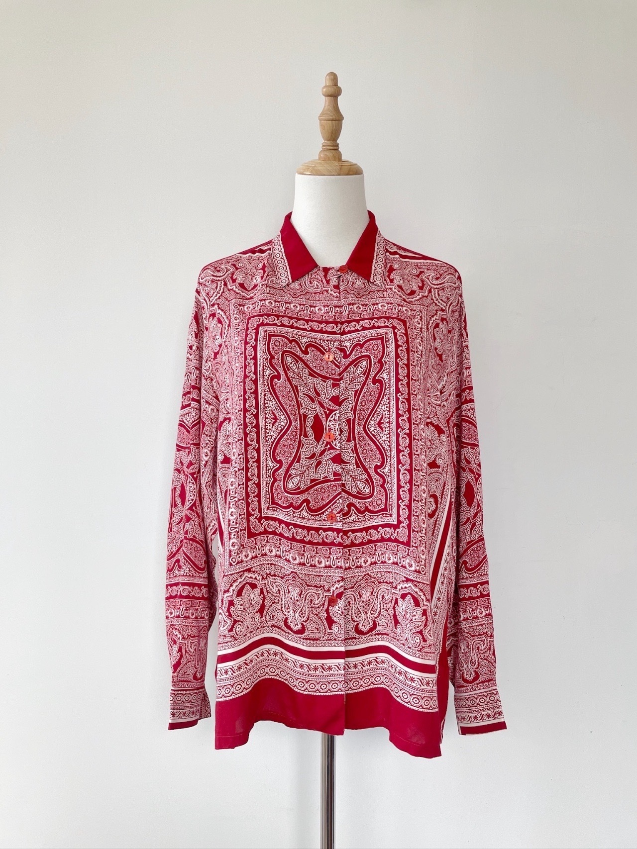 意大利製紅色圍巾拼圖古著上衣