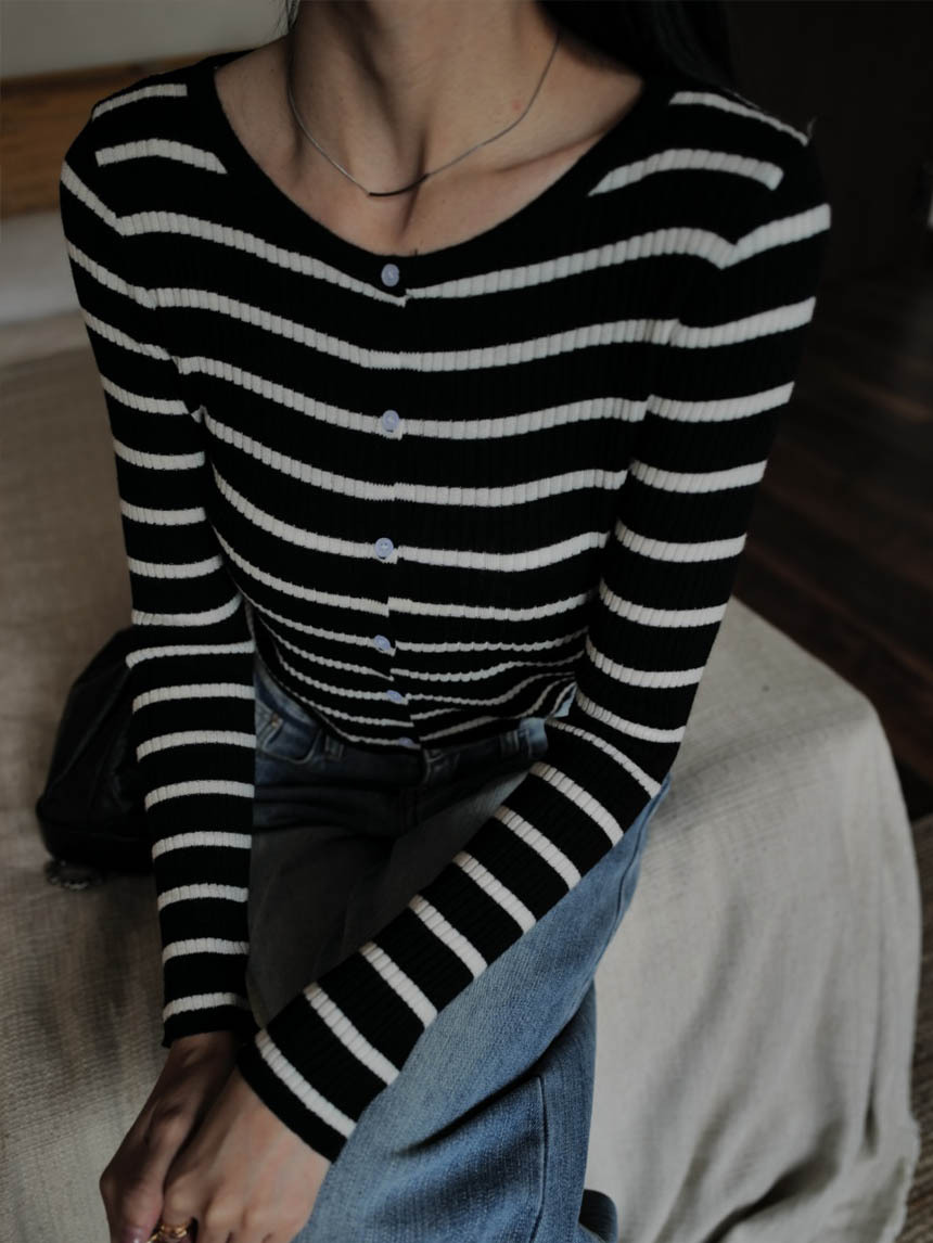 條紋羊毛開釦小外套*3色