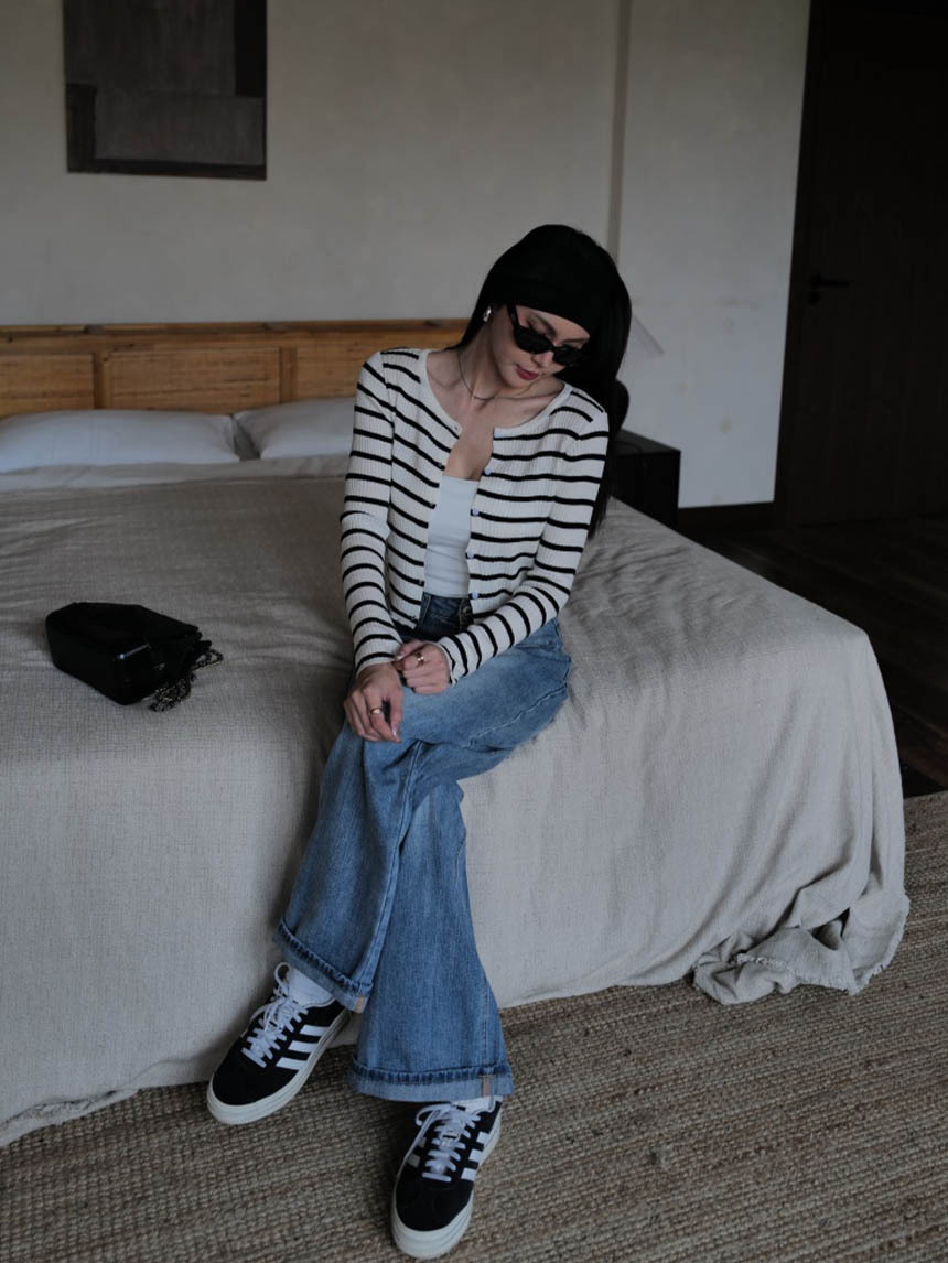 條紋羊毛開釦小外套*3色