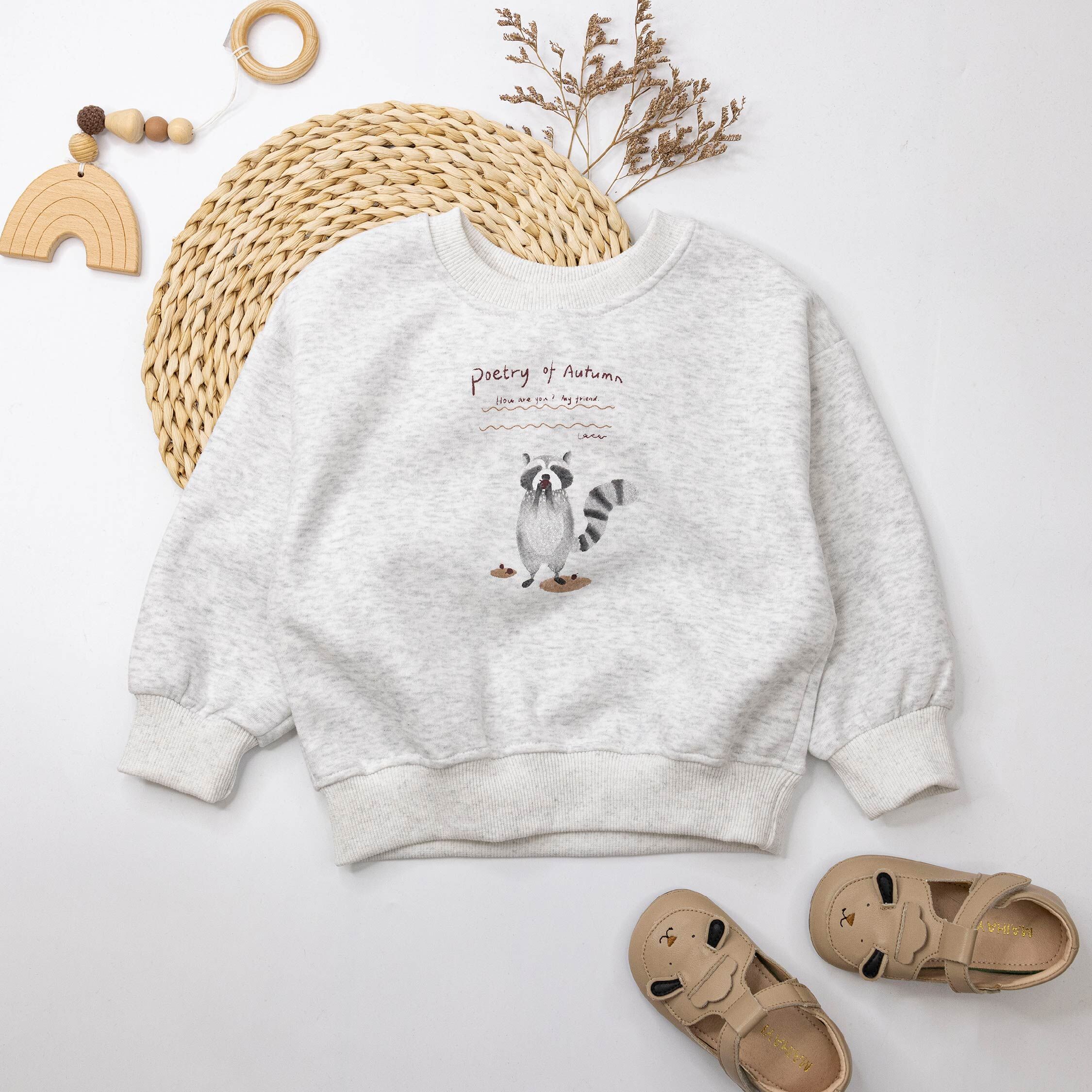 【H55413】童趣覓食狸貓圓領上衣