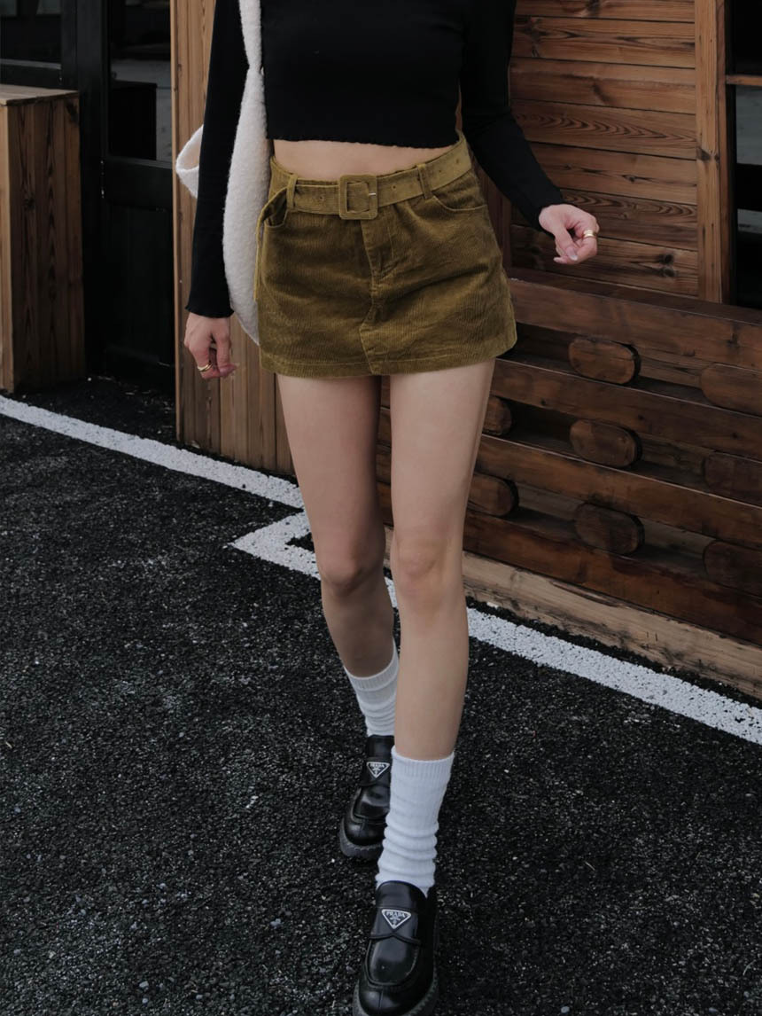 附皮帶燈芯絨短裙*3色