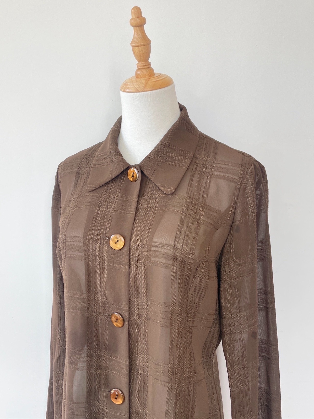 日本製焙茶時光格紋古著上衣