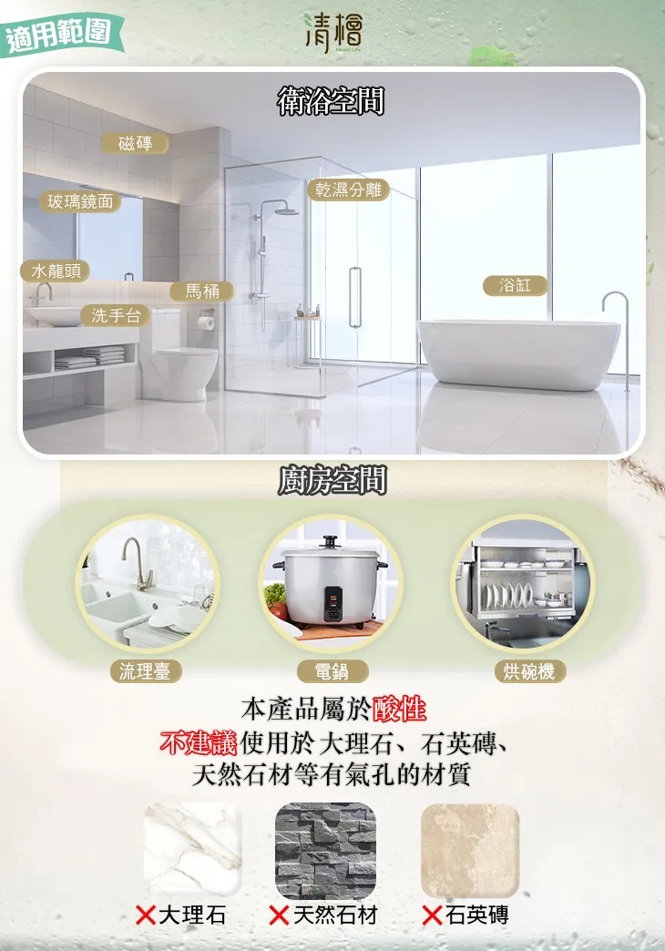 水垢鏽斑去污清潔劑適合用於各種環境