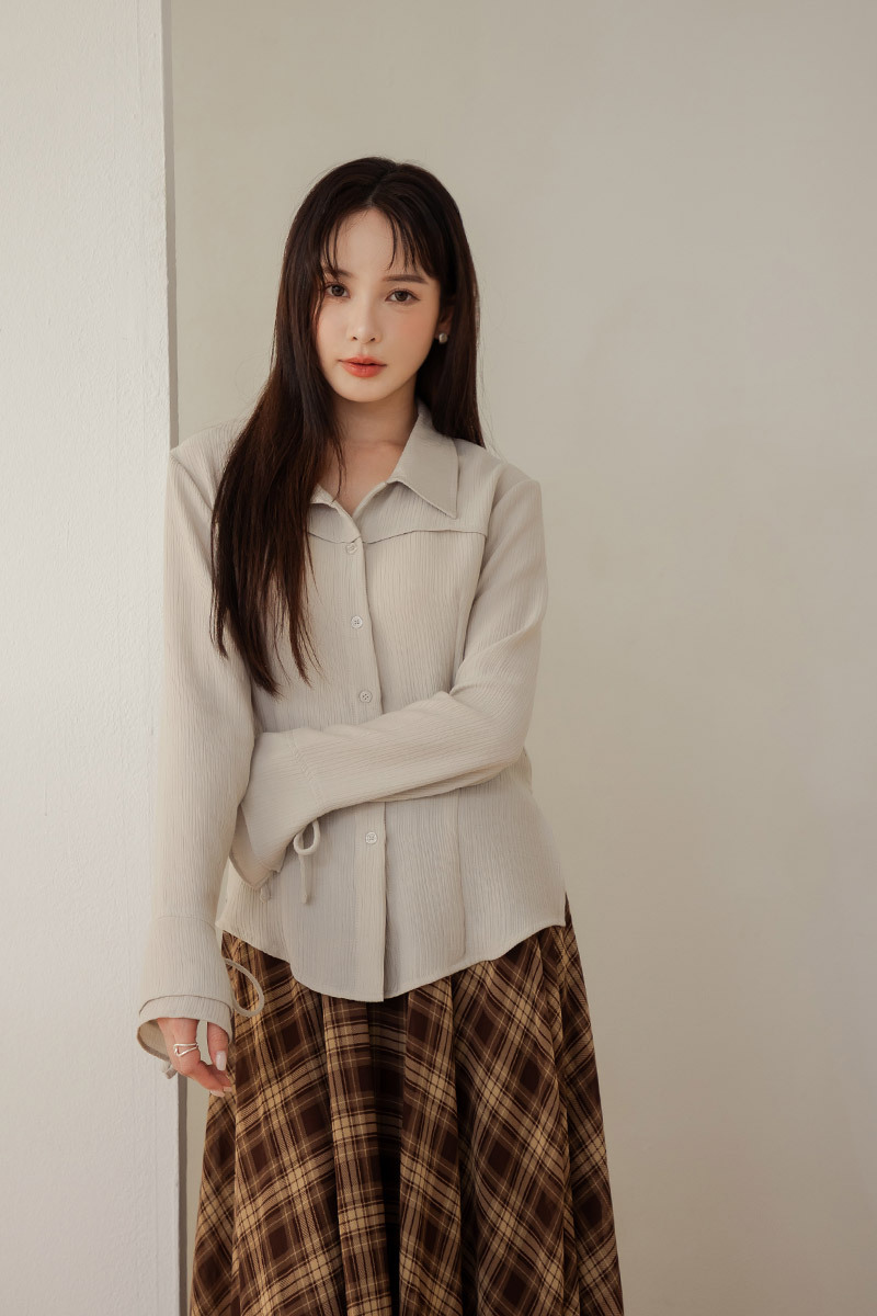 下擺側開衩造型袖襯衫